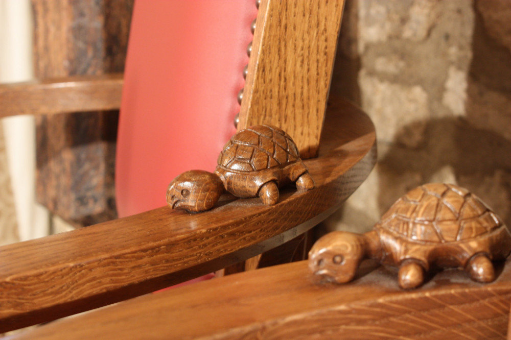 Tortoise carving detail for Corpus Christi college chairs